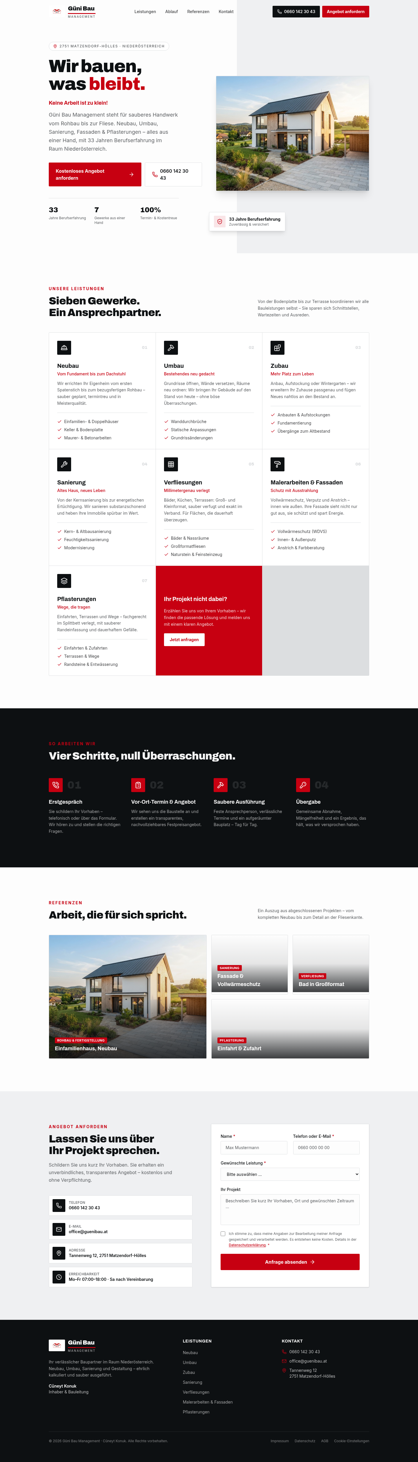 Website für Güni Bau Management